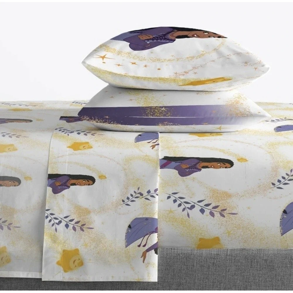 Disney Wish Asha Star‎ Full Sheet Set 4 Piece Super Soft Purple Gold NEW